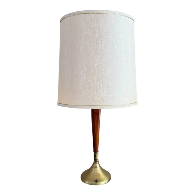 Mid 20th Century Danish Modern Teak and Brass Table Lamp For Sale