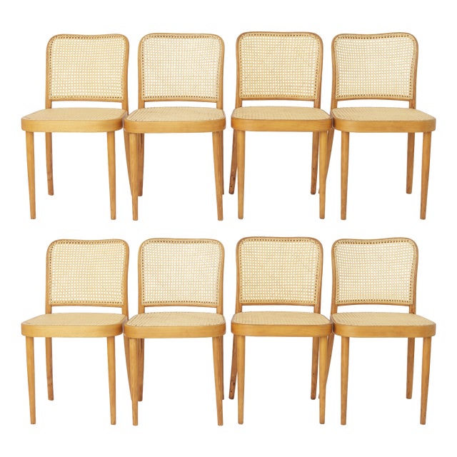 Mid-Century Modern Beech Bentwood and Vienna Cane Dining Chairs from Ligna, Former Czechoslovakia, 1960s, Set of 8 For Sale