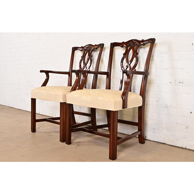 English Kindel Furniture Georgian Carved Mahogany Armchairs, Pair For Sale - Image 3 of 14