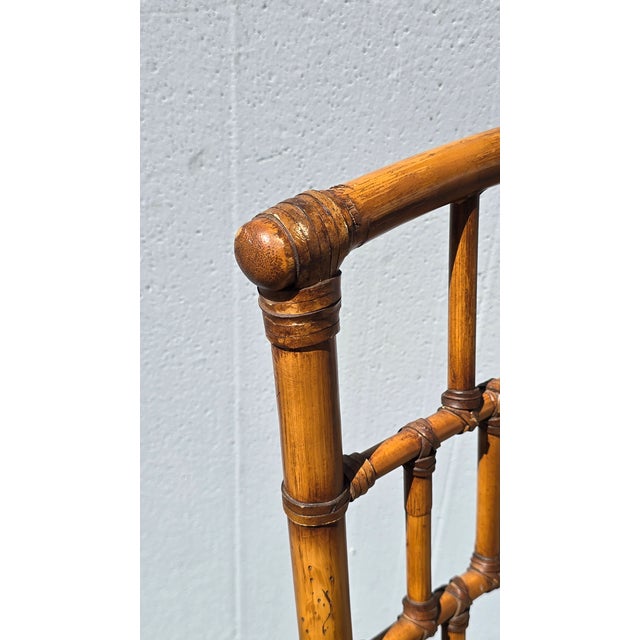 Vintage Baker Furniture Chippendale Bamboo Side Chair W Leather Straps For Sale - Image 9 of 14