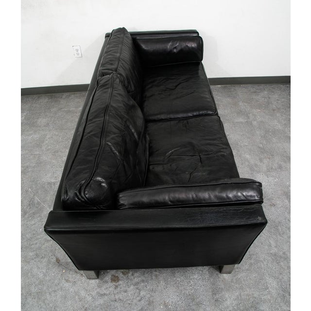 Mid-Century Modern Mid Century Danish Modern Sofa Couch 2 Seat Leather Black Settee Metal Chrome Nm For Sale - Image 3 of 11