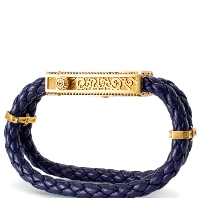 Modern Sword Limited Blue Carpe Diem 18k Yellow Gold Titanium Heart Diamond Bracelet For Sale - Image 3 of 10