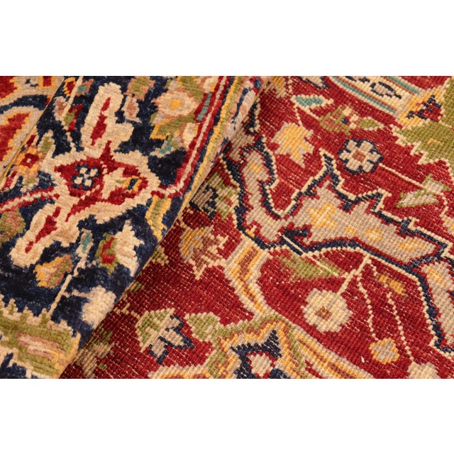 Red Classic Ziegler Red Blue Hand-Knotted Wool Rug - 6'0'' X 8'11'' For Sale - Image 8 of 8
