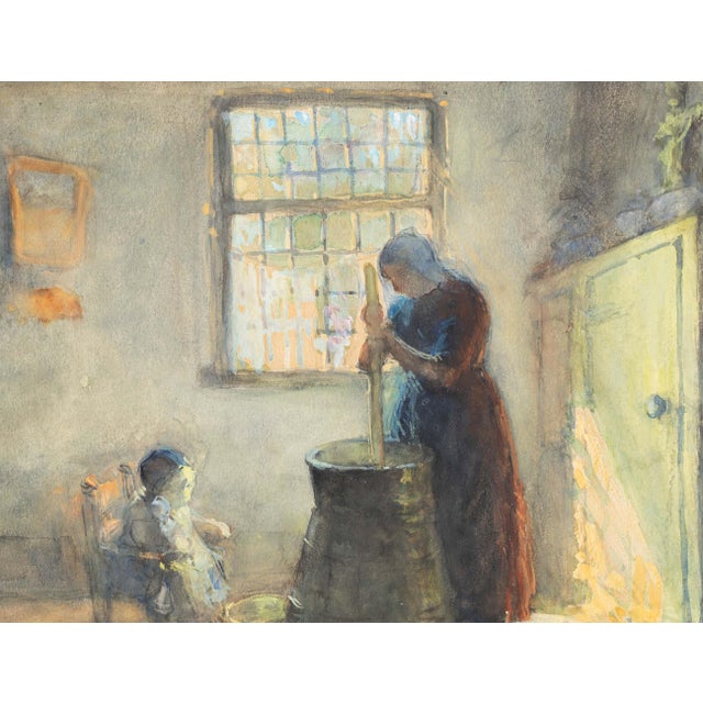 Dutch Genre Painting of a Peasant Woman Churning Butter, Hague School, by Bernard Blommers, circa 1890 For Sale - Image 13 of 16
