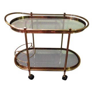1970s Hollywood Regency Brass Bar Cart For Sale