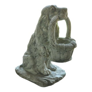Vintage Nina Studios Cement Garden Planter French Dog With Flower Basket For Sale