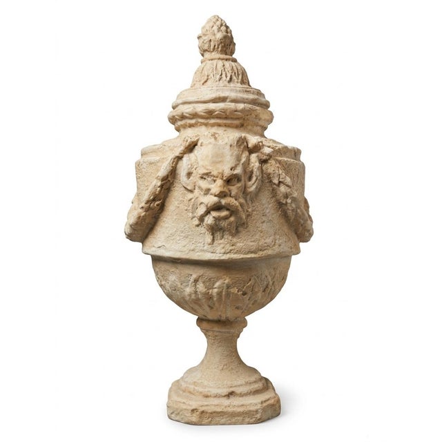 2000 - 2009 Pair of Grand Neoclassical Resin Garden Urns With Garlands and Lion Masques For Sale - Image 5 of 8