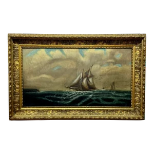 19 Century Maritime Painting With Schooner at Sea