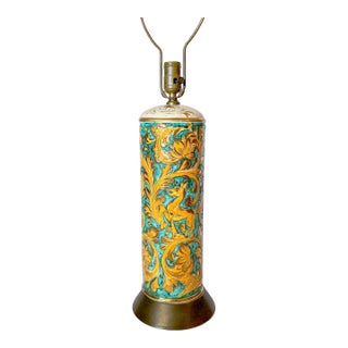 Vintage Italian Scraffito Table Lamp With Gilt Glaze Detail For Sale