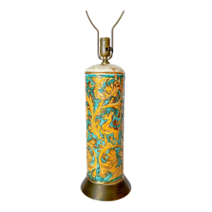 Vintage Italian Scraffito Table Lamp With Gilt Glaze Detail