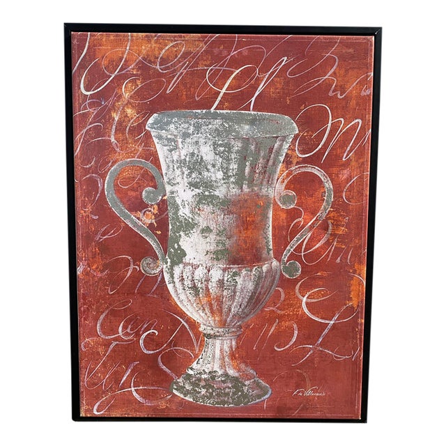 Late 20th Century Fabrice De Villeneuve Large Hand-Embellished Canvas Print "Neoclassical Urn" in Floating Frame For Sale