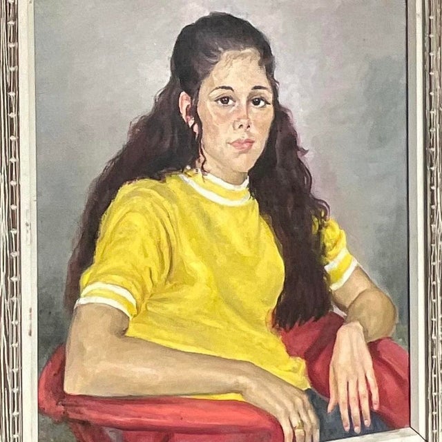 Vintage Signed Realist Portrait of Young Woman Oil Painting For Sale - Image 13 of 13