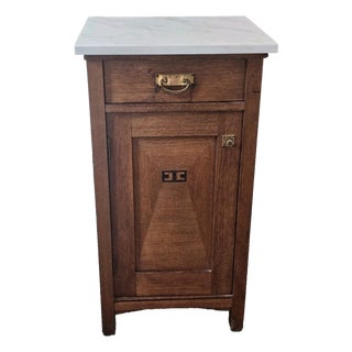 1930s French Oak Art Deco Nightstand Marble Top Bedside Cabinet End Table For Sale