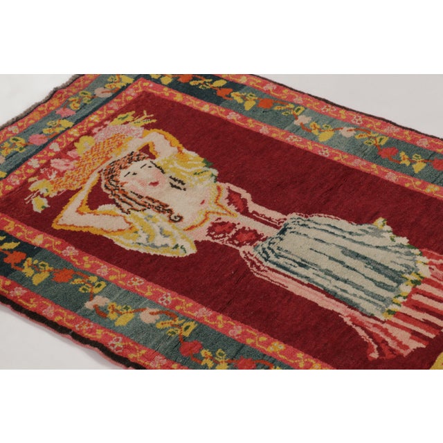 Traditional Vintage Turkish Bessarabian Pictorial Rug With Maiden and Florals - Rug & Kilim For Sale - Image 3 of 10
