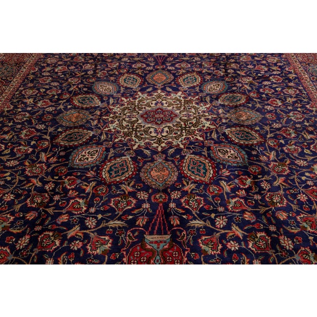 Blue Vintage Tabriz Persian Wool Rug Handmade From the 1940s With Rosette Motif For Sale In New York - Image 6 of 8