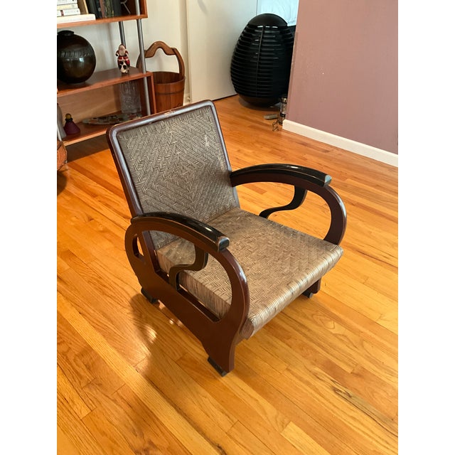 Wood Early 20th Century Imported Rare Teak Art Deco Teardrop Loveseat & Chair For Sale - Image 7 of 18