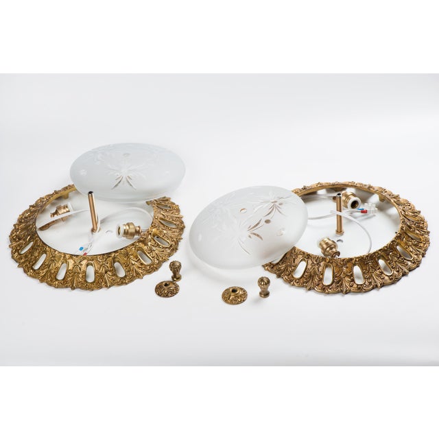 Metal 1950s Spanish Neo-Rococo Solid Bronze Flush Mount Ceiling Light For Sale - Image 7 of 10