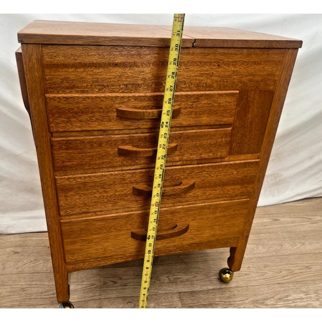 Mid Century Sewing Artist Cabinet, Four Drawers, Top Storage Bins, Expanding Top For Sale - Image 10 of 11