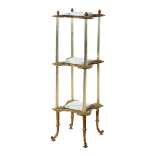 Victorian Bronzed Metal & Marble 3-Tier Plant Stand C1890 For Sale