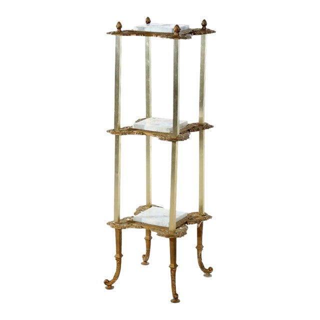 Victorian Bronzed Metal & Marble 3-Tier Plant Stand C1890 For Sale