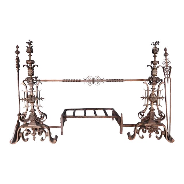 1880 6 Piece French Fireplace Andirons For Sale