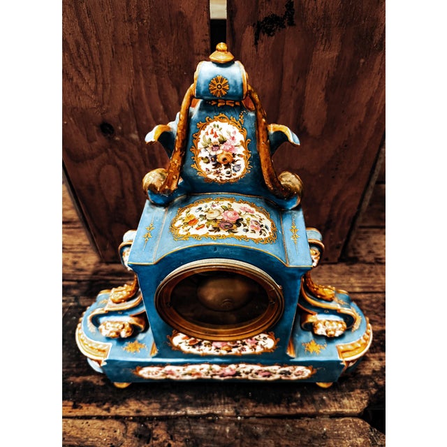 19th Century French Rihouet Porcelain Mantel Clock For Sale - Image 10 of 12