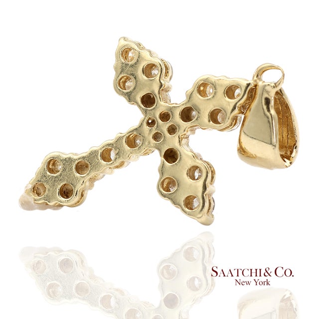 14k(585) Solid Yellow Gold Natural Diamond Cross Pendant For Sale In New York - Image 6 of 10
