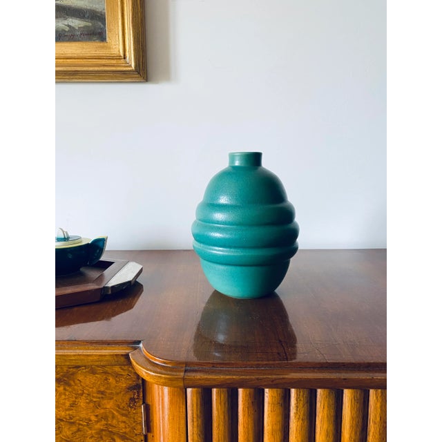 Art Deco turquoise globular vase Faience France 1940s 24 cm H - diam. 18 cm Conditions: excellent