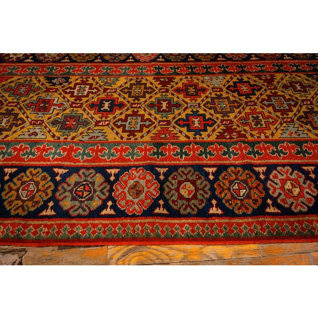 Late 19th Century 1880s Yellow Antique Geometric Tribal Knotted Wool Caucasian Tallish Runner Rug For Sale - Image 5 of 8