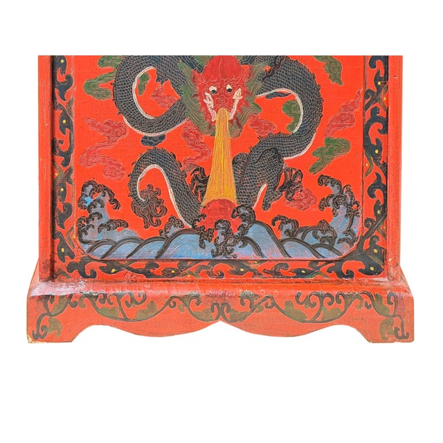 Vintage Distressed Chinese Red Dragon Graphic Drawers Chest For Sale - Image 12 of 14