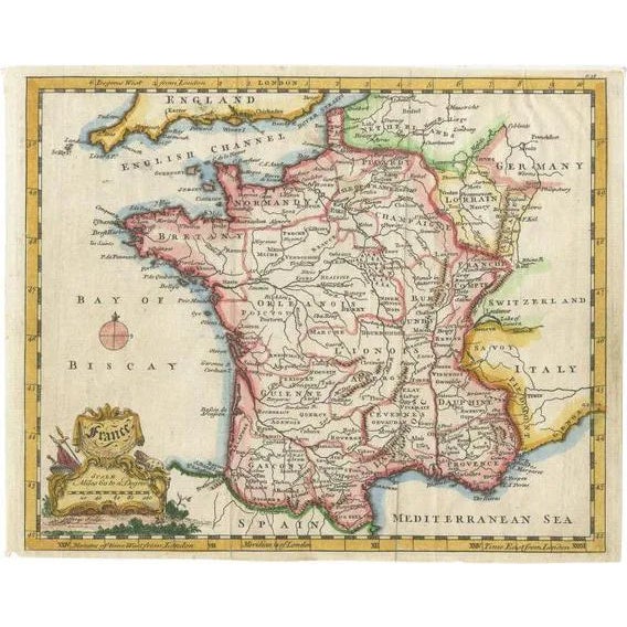 Antique Map of France, 1756 For Sale