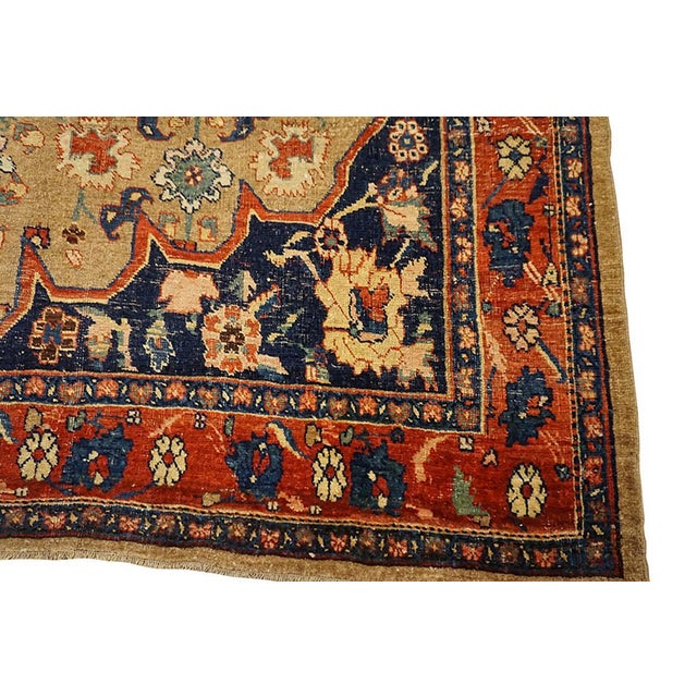 Textile 1870s Tan Camel Medallion Tribal Antique W. Persian Bijar Rug 8' 4" X 13' Handknotted Wool Carpet For Sale - Image 7 of 9