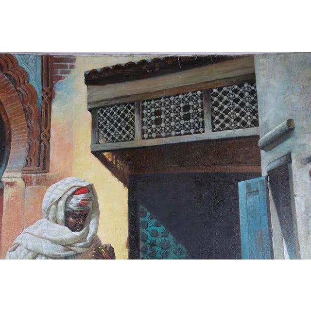 Moroccan Orientalist Oil on Canvas Painting Moroccan Market 19th Scene For Sale - Image 10 of 11