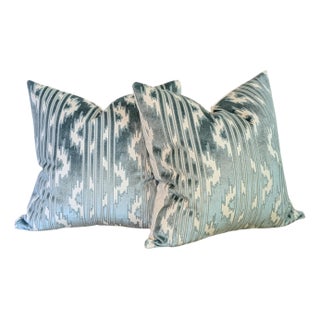 Schumacher Murat Velvet Blue 22" Pillows - Set of 2 For Sale