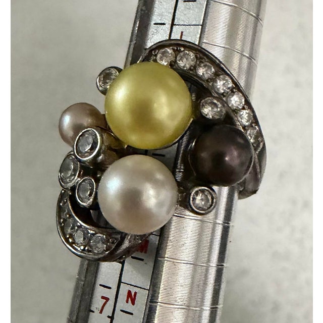 Metal 1990s Woman's Joseph Esposito Multi Color Pearl .925 Sterling Silver Ring Sz 6 For Sale - Image 7 of 7
