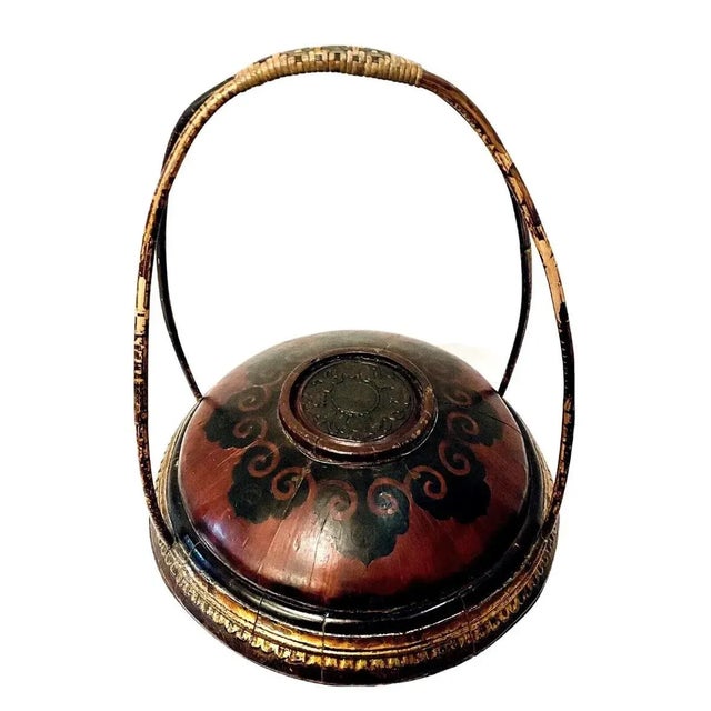 Mid 19th Century 19th Century Chinese Hand Carved Wood & Bamboo Wedding & Offering Basket For Sale - Image 5 of 13