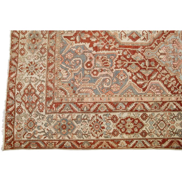 Rose Floral Persian Bakhtiari Rust Wool Rug Handcrafted in the 1920s For Sale - Image 8 of 9
