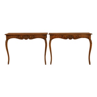 19th Century French Louis XV Carved Wooden Console Tables - A Pair For Sale
