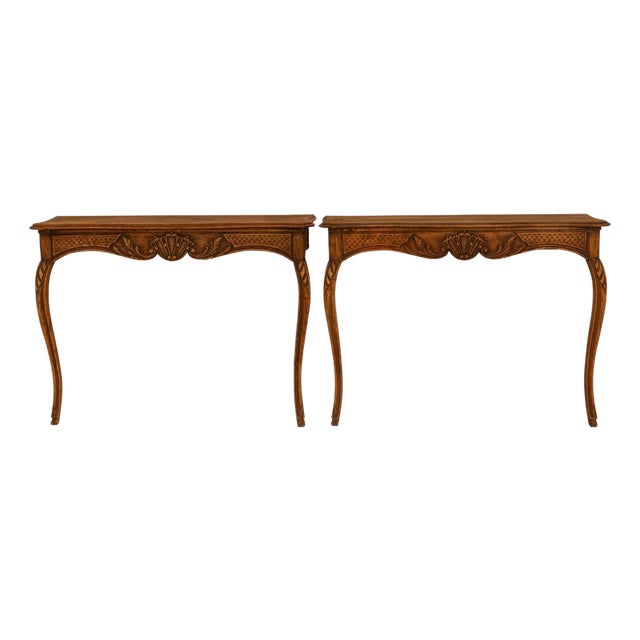 19th Century French Louis XV Carved Wooden Console Tables - A Pair For Sale