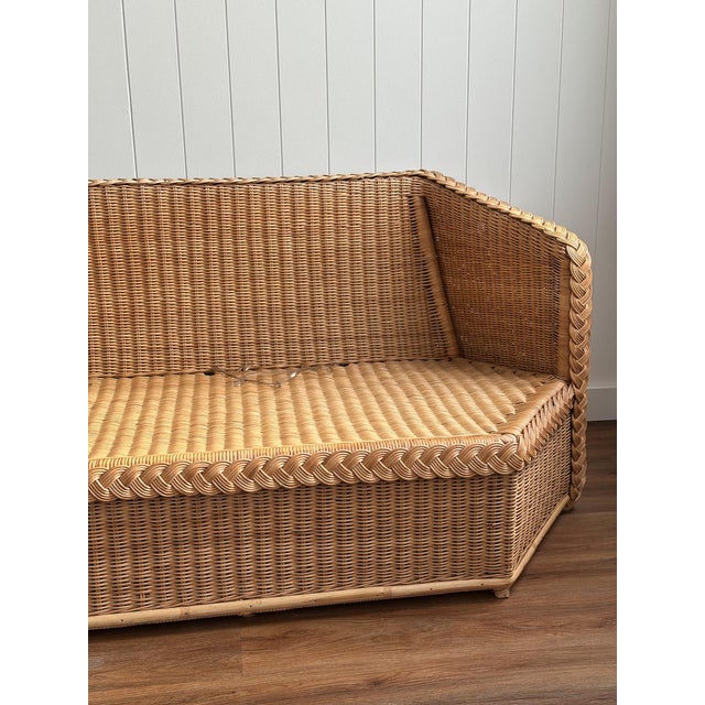 Wood Vintage Brown Jordan Braided Wicker Sofa For Sale - Image 7 of 18