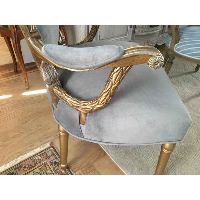 French Vintage Hollywood Regency Silver & Gold Upholstered Armchair For Sale - Image 3 of 10