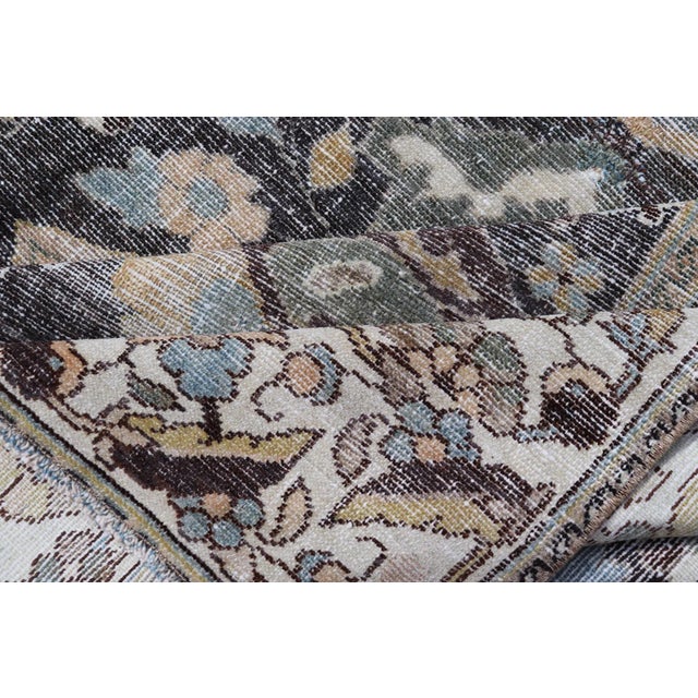 Antique Persian Hamadan Rug With Floral Medallion Design in Soft Earthy Tones 5'1"x8'7" For Sale - Image 9 of 10