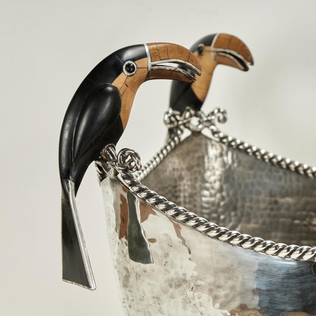 1970s Mid Century Silver Plate Bowl or Wine Cooler With Toucans by Emilia Castillo For Sale - Image 5 of 11