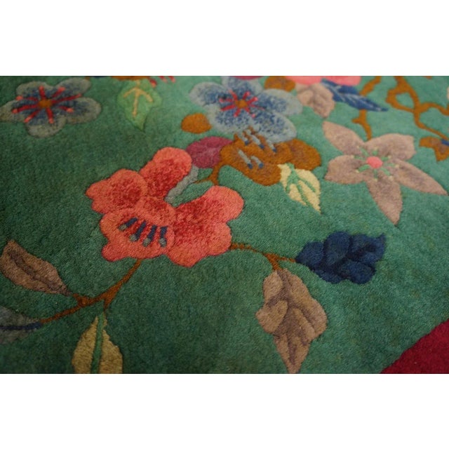 Dark Green Lovely Dark Green Color With Special Floral Design Antique Chinese Art Deco Rug For Sale - Image 8 of 12