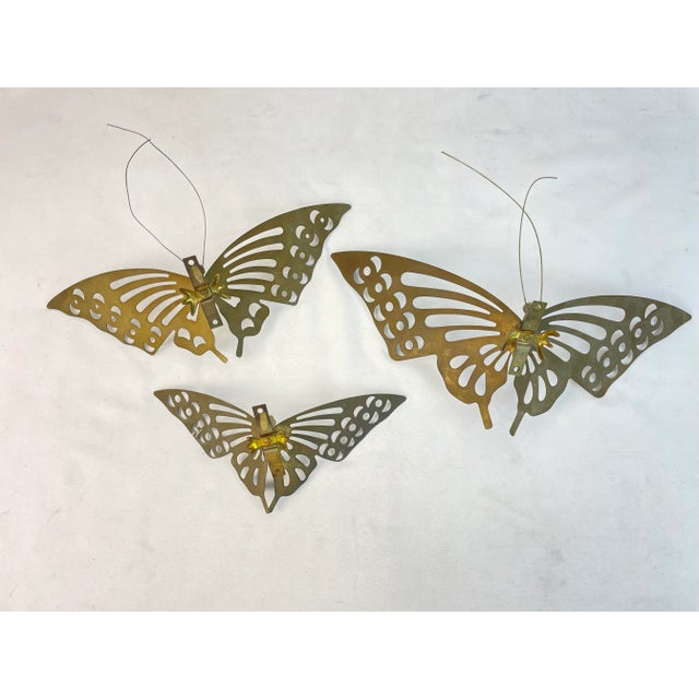 Vintage Set of 3 Brass Butterfly Wall Hangings For Sale - Image 4 of 13