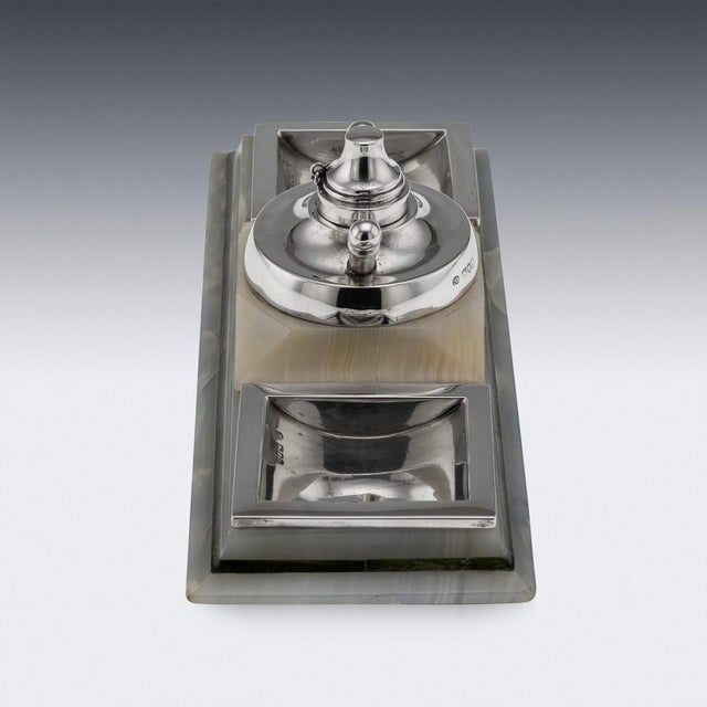 Antique Silver Mounted Agate Smokers Stand, 1913 For Sale - Image 6 of 12