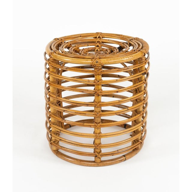 Mid-Century Modern Rattan and Bamboo Stool by Tito Agnoli, Italy, 1960s For Sale - Image 6 of 12