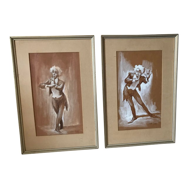 Musicians Watercolor Paintings - a Pair For Sale