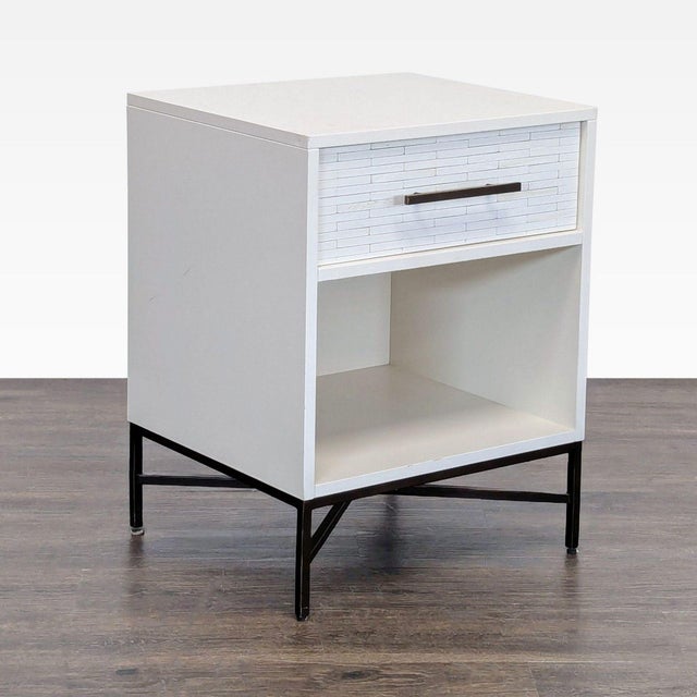 Natural wood tiled drawer front in a Whitewashed finish. Tiles are inlaid by hand. Brand: West Elm. Original Price: $494....