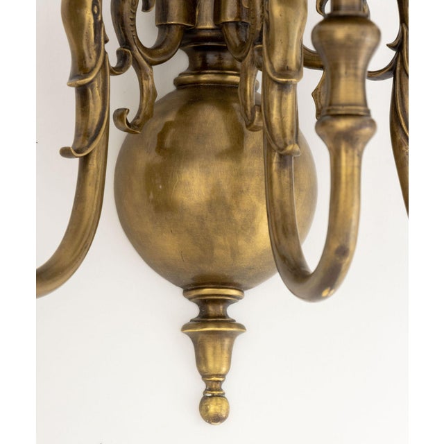 Early 20th Century Pair of Dutch Style Bronze Three-Branch Wall Sconces For Sale - Image 5 of 10